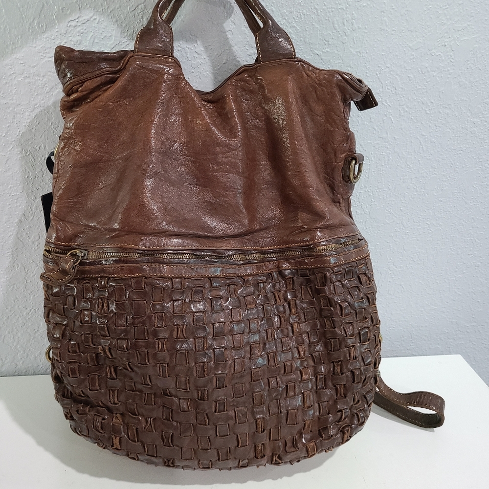 LANGELLOTTI Leather Brown Boho Convertible Bag
